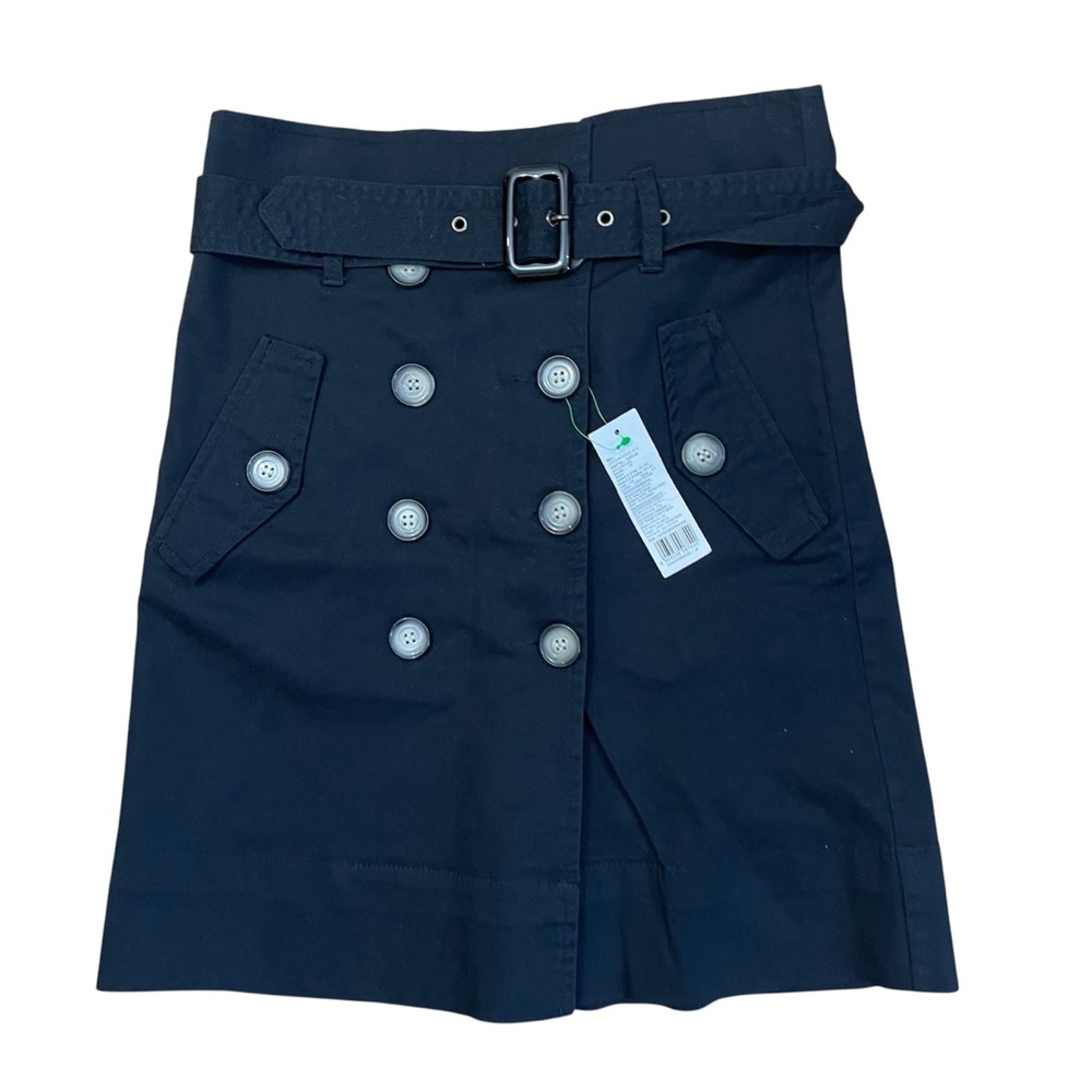 NWT Coastal Preppy Benetton Skirt 38 Med Black Belt Minimal Academia Nautical